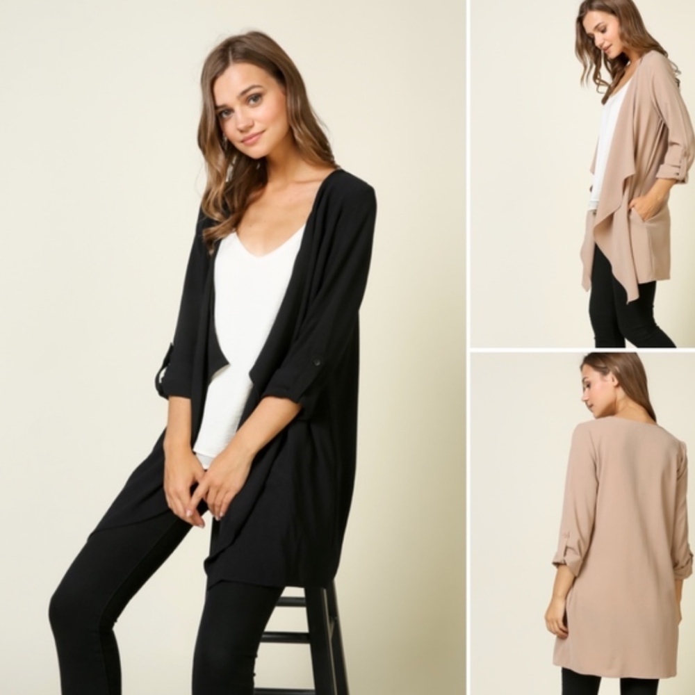 ✅NEW ARRIVAL➡️Black Open Front Cardigan Jacket